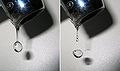 A drop detaching from a water tap, photographed by Roger McLassus (user "Roger McLassus")