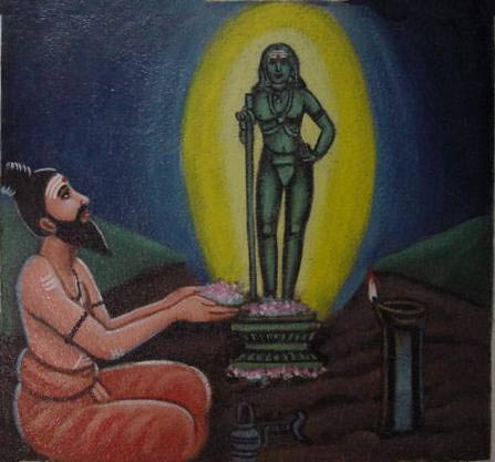 Bhogar worshipping Lord Dandāyudhapāni.